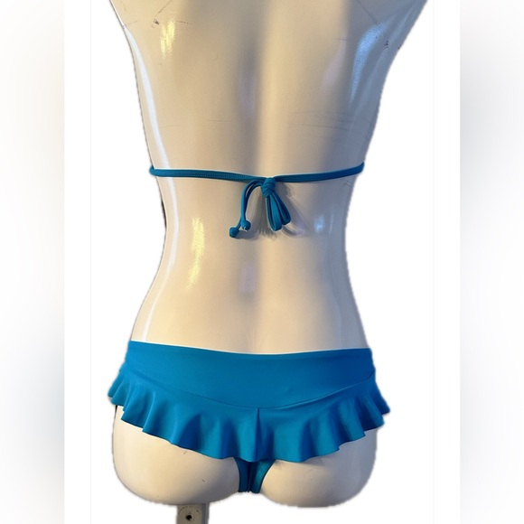 NWT Body Glove Smoothie Blue Bikini Set Tong with Back Rufffle - Picture 4 of 7